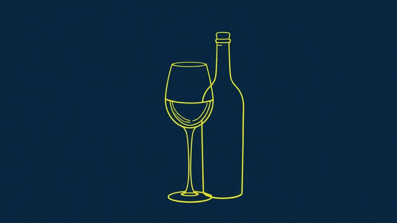 Simple line sketch of a wine glass and bottle