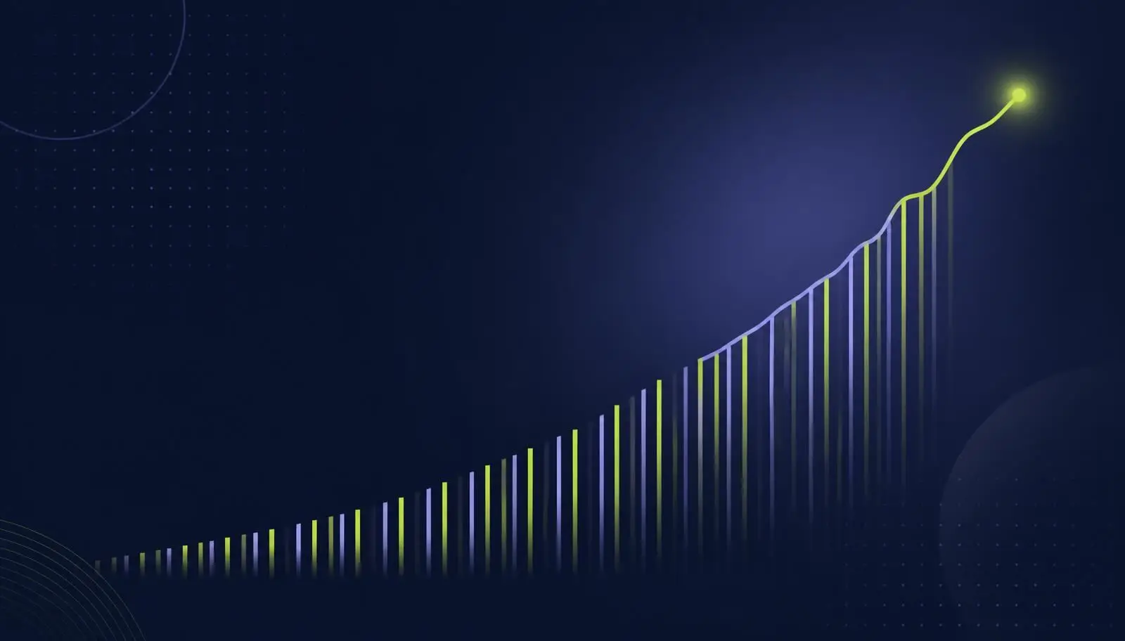 Abstract navy chart with rising lime and lavender bars representing consumer spending growth