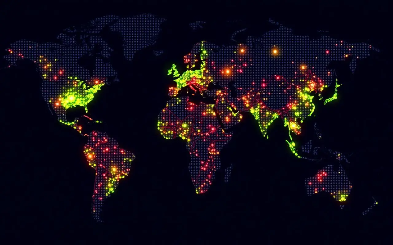 World map of glowing Gen Z spending clusters highlighted in green and red